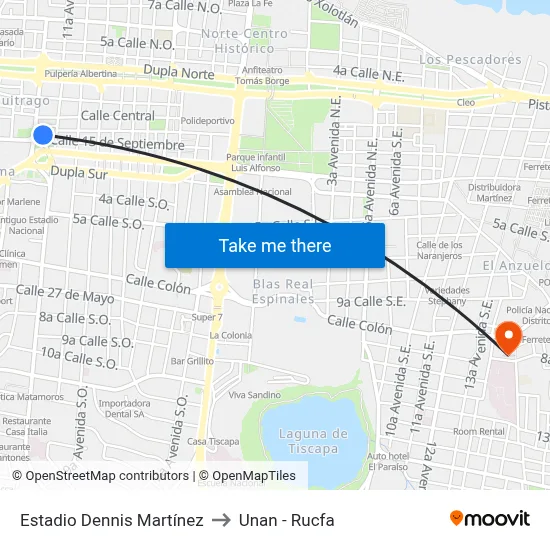 Estadio Dennis Martínez to Unan - Rucfa map