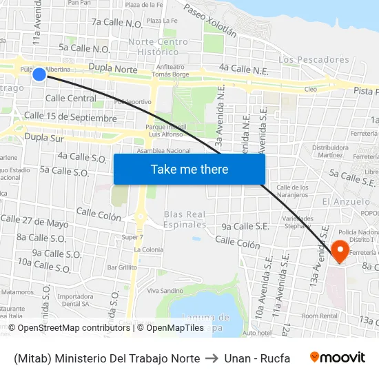 (Mitab) Ministerio Del Trabajo Norte to Unan - Rucfa map