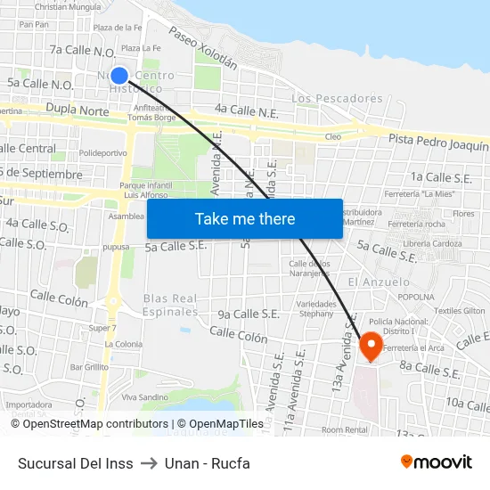 Sucursal Del Inss to Unan - Rucfa map