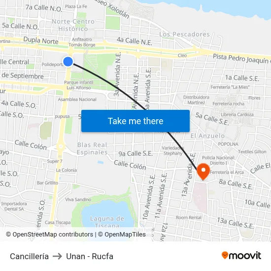 Cancillería to Unan - Rucfa map