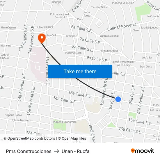 Pms Construcciones to Unan - Rucfa map