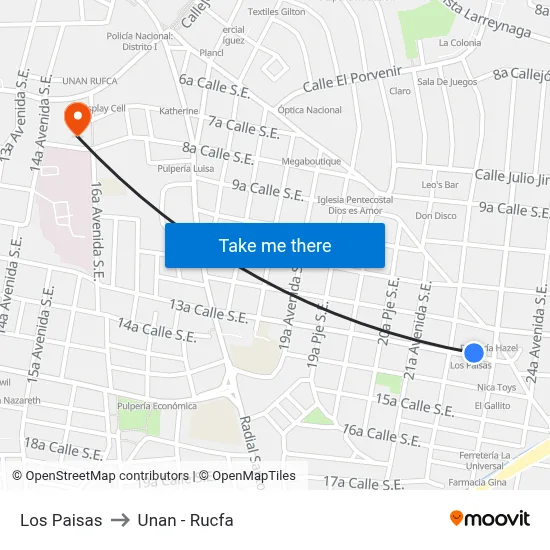 Los Paisas to Unan - Rucfa map