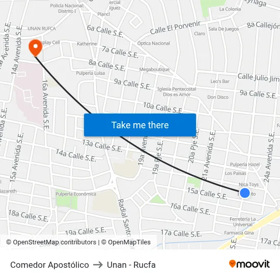 Comedor Apostólico to Unan - Rucfa map
