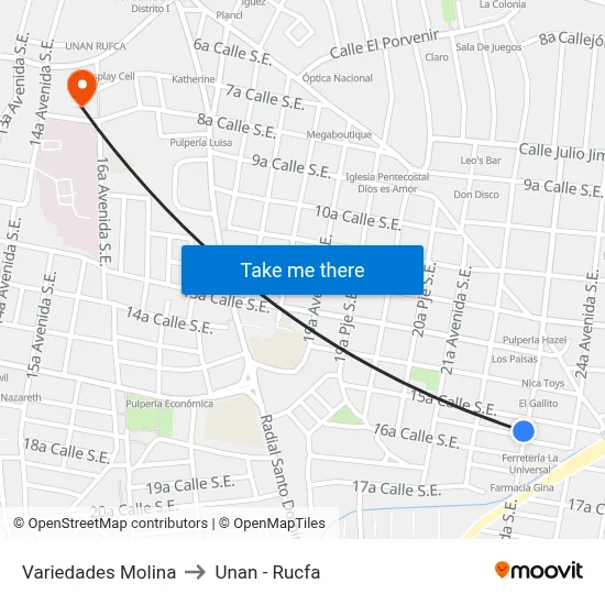 Variedades Molina to Unan - Rucfa map