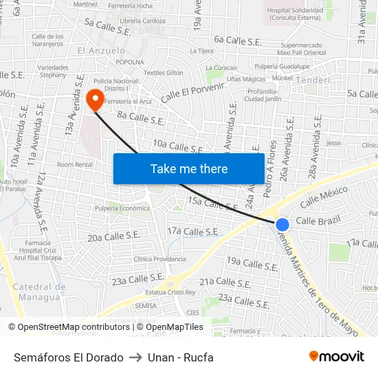 Semáforos El Dorado to Unan - Rucfa map