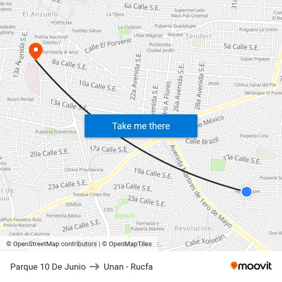Parque 10 De Junio to Unan - Rucfa map