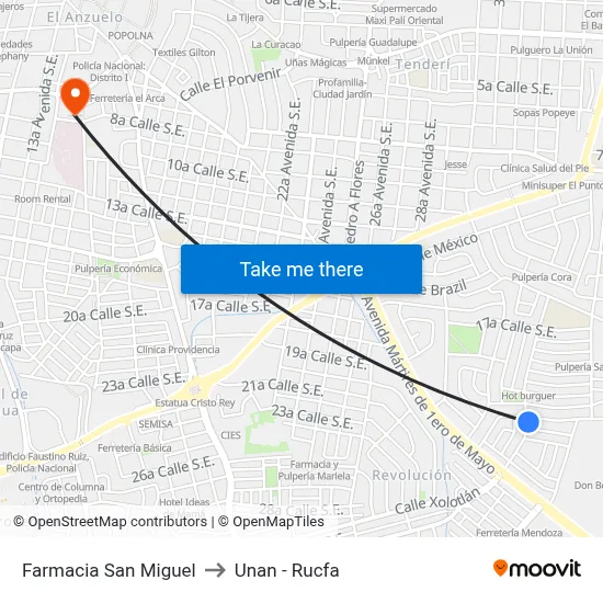 Farmacia San Miguel to Unan - Rucfa map