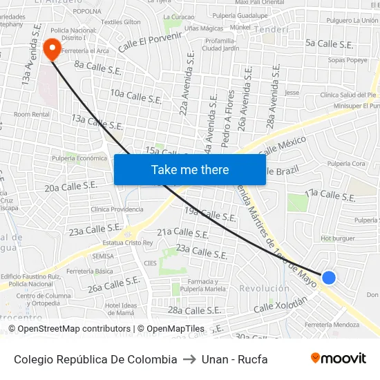Colegio República De Colombia to Unan - Rucfa map