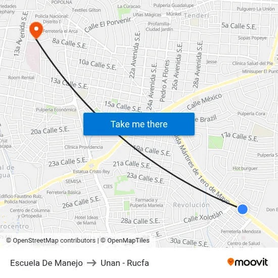 Escuela De Manejo to Unan - Rucfa map