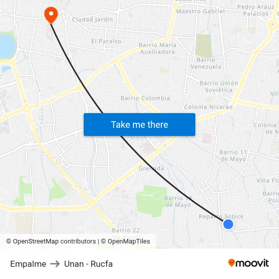 Empalme to Unan - Rucfa map