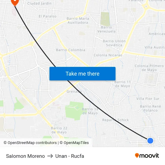 Salomon Moreno to Unan - Rucfa map