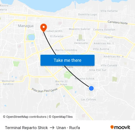 Terminal Reparto Shick to Unan - Rucfa map