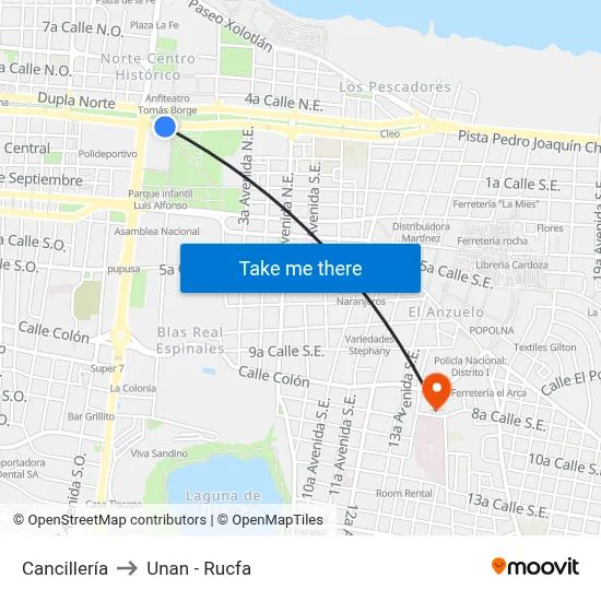 Cancillería to Unan - Rucfa map