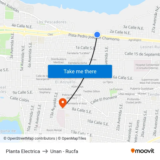 Planta Electrica to Unan - Rucfa map