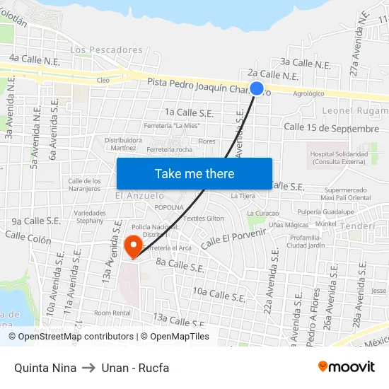 Quinta Nina to Unan - Rucfa map