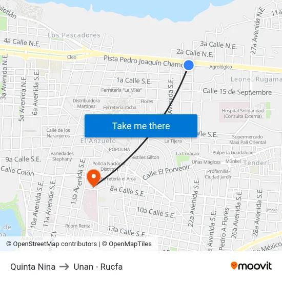 Quinta Nina to Unan - Rucfa map