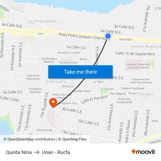 Quinta Nina to Unan - Rucfa map