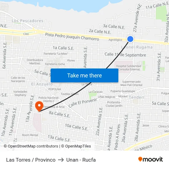 Las Torres / Provinco to Unan - Rucfa map