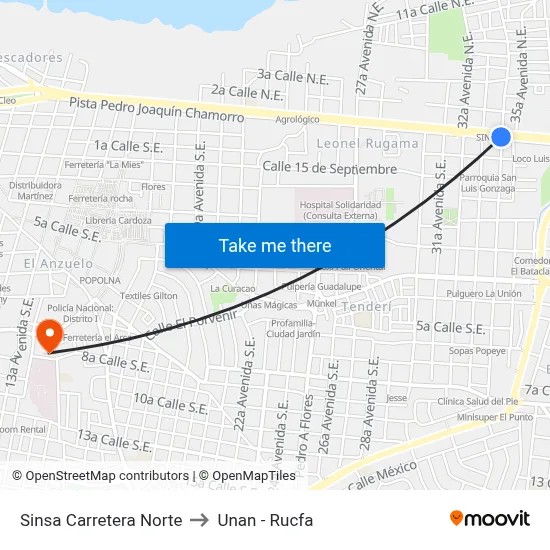Sinsa Carretera Norte to Unan - Rucfa map