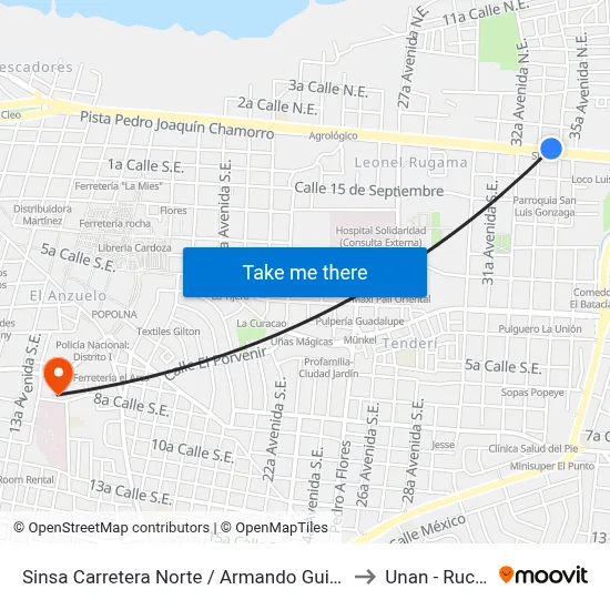 Sinsa Carretera Norte / Armando Guido to Unan - Rucfa map