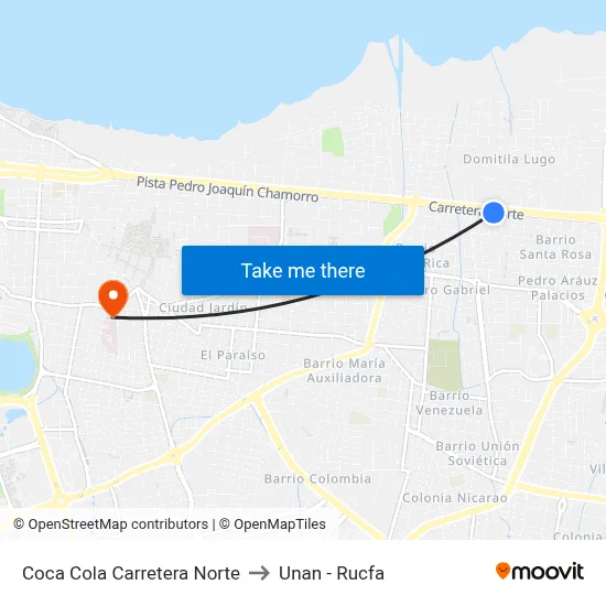 Coca Cola Carretera Norte to Unan - Rucfa map