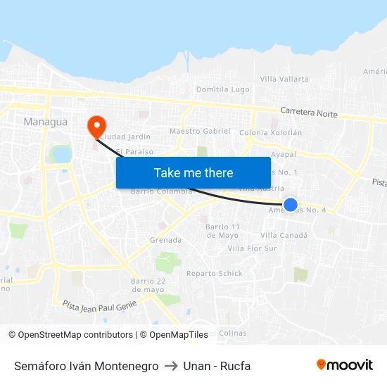 Semáforo Iván Montenegro to Unan - Rucfa map