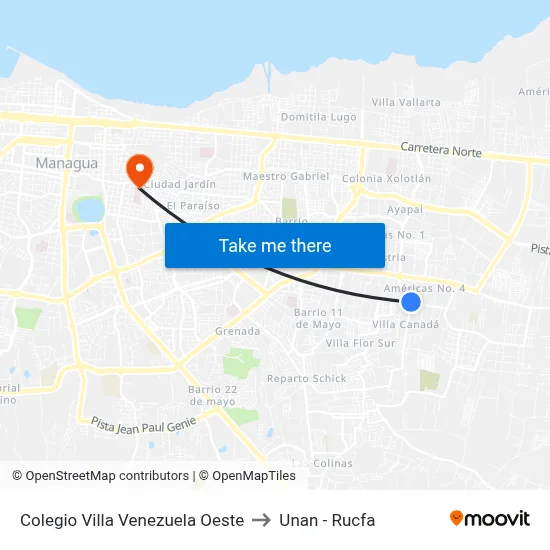 Colegio Villa Venezuela Oeste to Unan - Rucfa map
