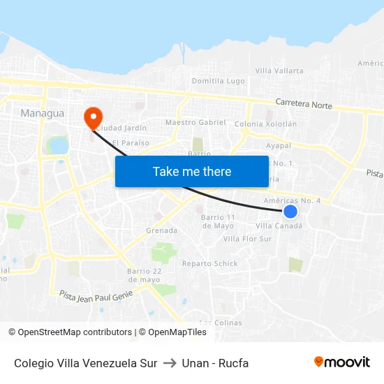 Colegio Villa Venezuela Sur to Unan - Rucfa map