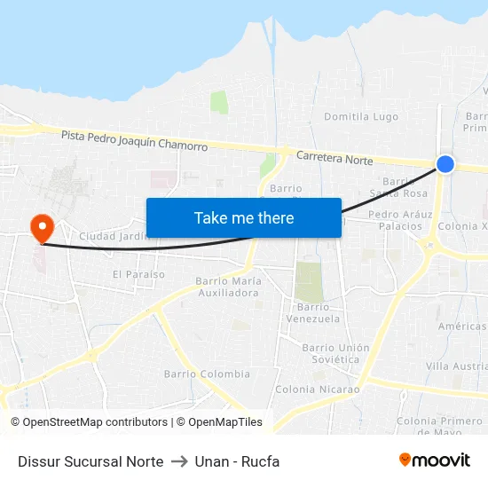 Dissur Sucursal Norte to Unan - Rucfa map