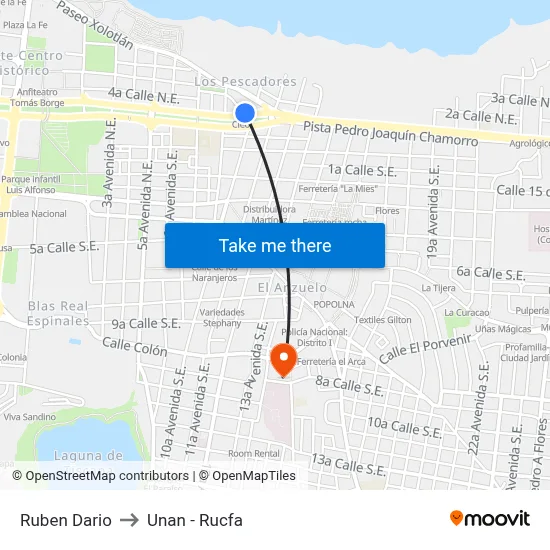 Ruben Dario to Unan - Rucfa map