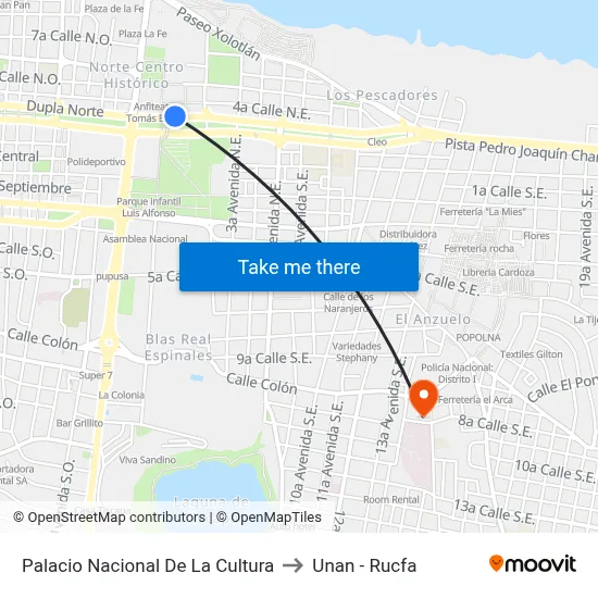 Palacio Nacional De La Cultura to Unan - Rucfa map