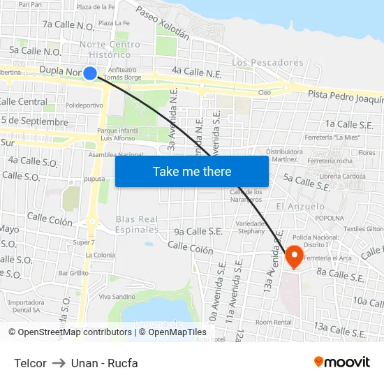 Telcor to Unan - Rucfa map