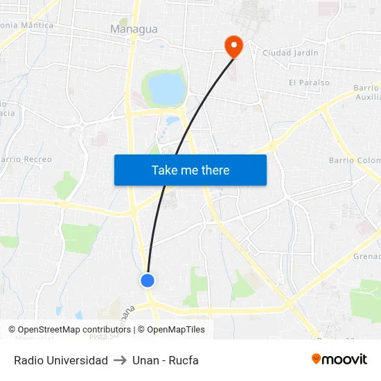 Radio Universidad to Unan - Rucfa map