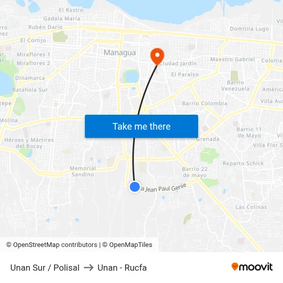 Unan Sur / Polisal to Unan - Rucfa map
