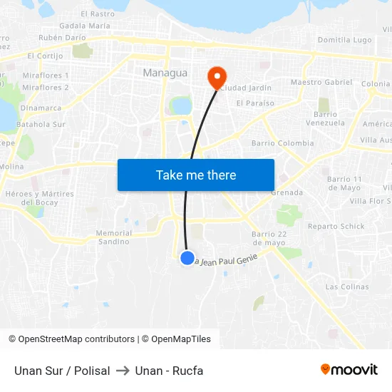 Unan Sur / Polisal to Unan - Rucfa map