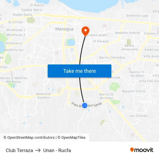 Club Terraza to Unan - Rucfa map