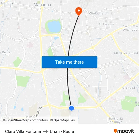 Claro Villa Fontana to Unan - Rucfa map