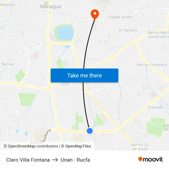 Claro Villa Fontana to Unan - Rucfa map