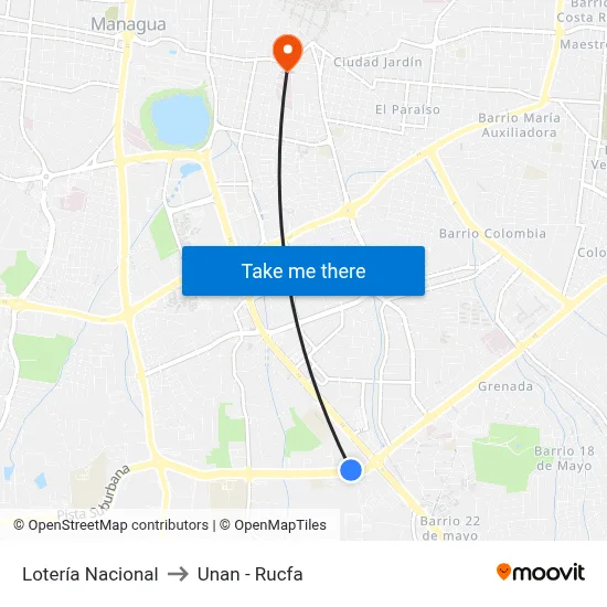 Lotería Nacional to Unan - Rucfa map