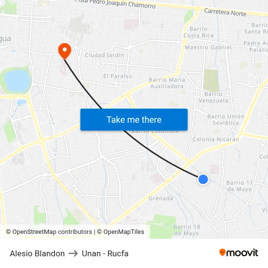 Alesio Blandon to Unan - Rucfa map