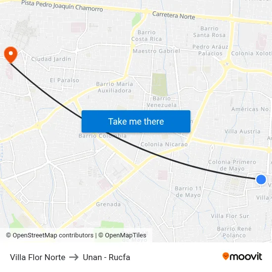 Villa Flor Norte to Unan - Rucfa map