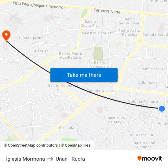 Iglesia Mormona to Unan - Rucfa map