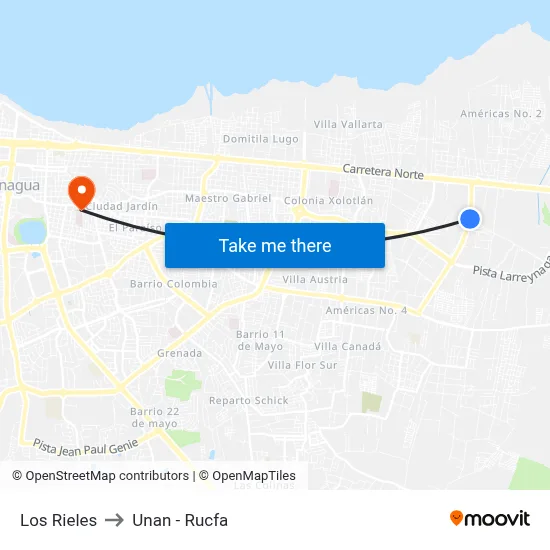 Los Rieles to Unan - Rucfa map