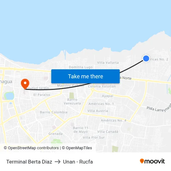 Terminal Berta Diaz to Unan - Rucfa map