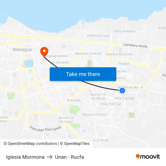 Iglesia Mormona to Unan - Rucfa map