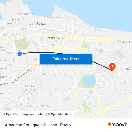 American Boutique to Unan - Rucfa map