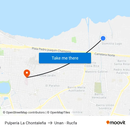 Pulpería La Chontaleña to Unan - Rucfa map