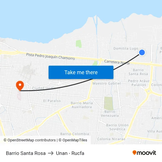 Barrio Santa Rosa to Unan - Rucfa map