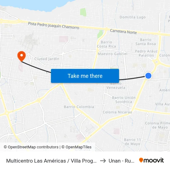 Multicentro Las Américas / Villa Progreso to Unan - Rucfa map