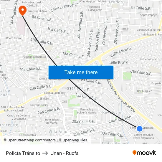 Policía Tránsito to Unan - Rucfa map